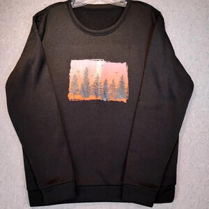 Shein Black Sweatshirt Long Sleeve Orange Tree Silhouette Decor  Size Large